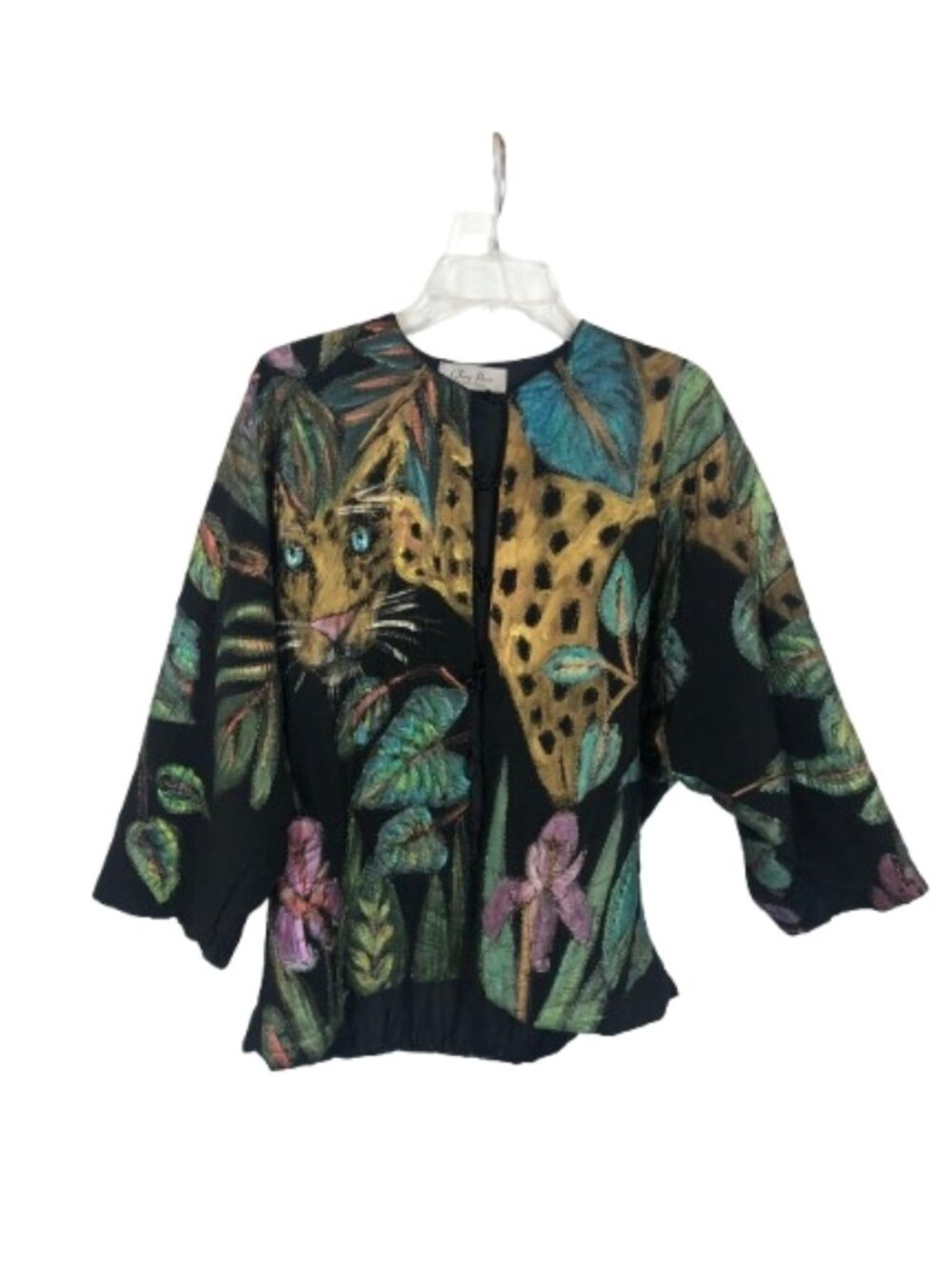 Glory Fibers Vintage Y2K Leopard in the Jungle Painted Artist Jacket 100% Silk